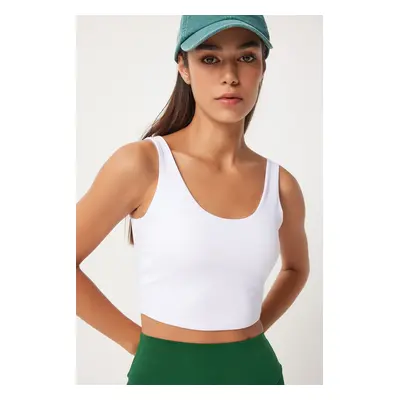 Happiness İstanbul Women's White Strappy Shaping Knitted Sports Bra