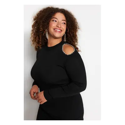 Trendyol Curve Black High Collar Plain Bodycone Single Plate Knitwear Plus Size Blouse