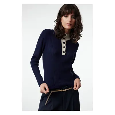 Trendyol Navy Blue High Collar Knitwear Sweater