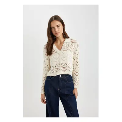 DEFACTO Relax Fit Polo Neck Crochet Knitwear Sweater