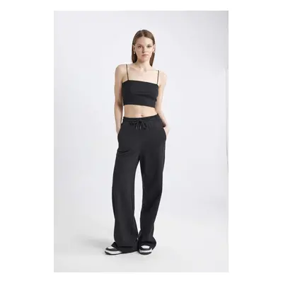 DEFACTO Cool Wide Leg Waist Strap Laced Pocket Wide Leg Basic Plain Sweatpants