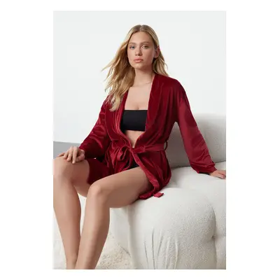 Trendyol Claret Red Soft Feeling Velvet Knitted Dressing Gown