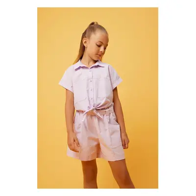 DEFACTO Girls' Crop Poplin Short Sleeve Shirt B0785a823hs