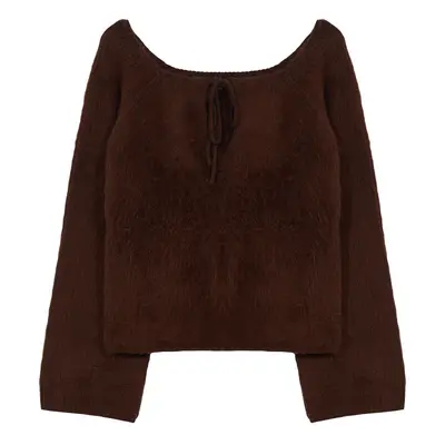 Trendyol Limited Edition Brown Soft Texture Boat Neck Knit Sweater