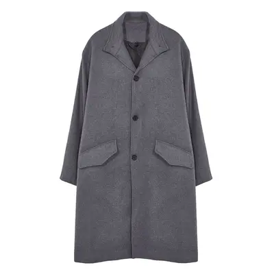 Trendyol Anthracite Oversize Fit Stand Collar Long Stash Winter Coat