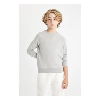 DEFACTO Boy's Gray Crew Neck Cotton Basic Plain School Sweatshirt