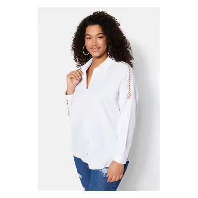 Trendyol Curve White Oversize Woven Shirt with Shoulder Stripe Detail