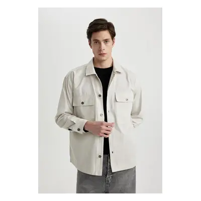 DEFACTO Oversize Wide Pattern Polo Collar Twill Shirt Jacket