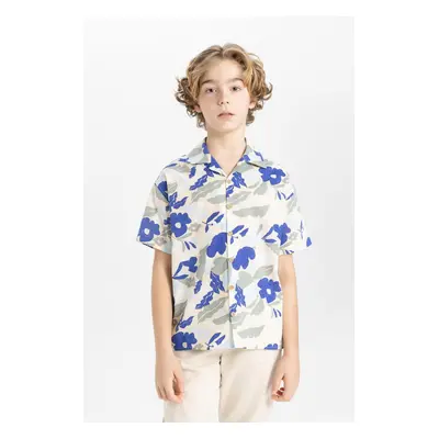 DEFACTO Boys' Oversize Fit Patterned Viscose Short Sleeve Shirt