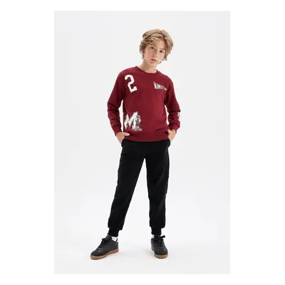 DEFACTO Boy 2-Piece Set Crew Neck Printed Sweatshirt Elastic Waist Jogger Tracksuit Bottoms