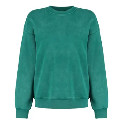 Trendyol Emerald Aged/Faded Effect Thick Fleece Inside Oversized/Wide-Fit Sweatshirt