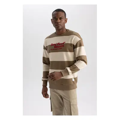 DEFACTO Boxy Fit Crew Neck Striped Printed Sweatshirt