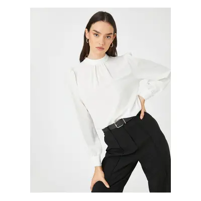 Koton Draped Detailed Blouse Standing Collar Long Sleeve