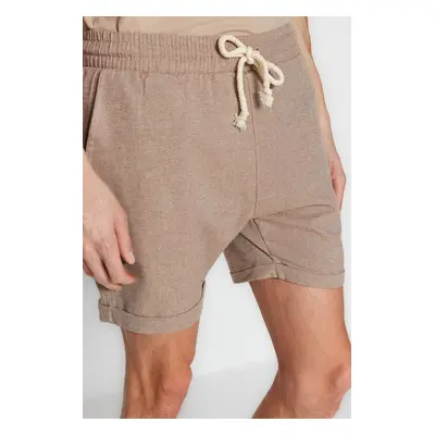 Trendyol Mink Regular Fit Elastic Waist Linen Look Short Shorts & Bermuda