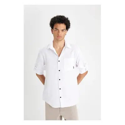 DEFACTO Regular Fit Button Down Collar Plain Cotton Blend Long Sleeve Shirt