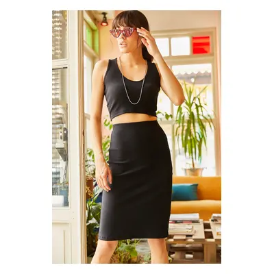 Olalook Women's Black Pencil Skirt Top and Bottom Set