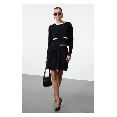 Trendyol Black Premium Yarn/Special Yarn Pleated Skirted Knitwear Top-Bottom Set