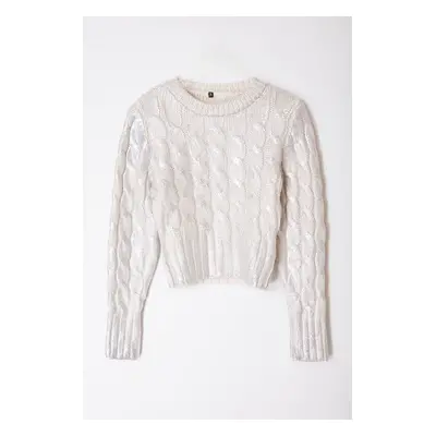 Trendyol Stone Wide Pattern Foil Printed Knitwear Sweater