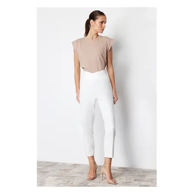 Trendyol Ecru Cigarette Ribbed Waist Detail Woven Trousers