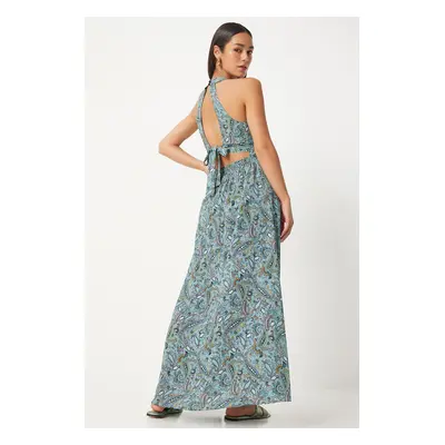 Happiness İstanbul Women's Green Patterned Slit Dress