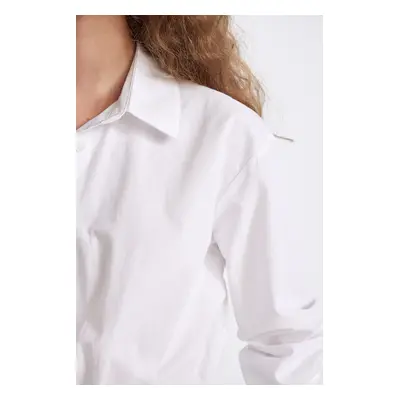 DEFACTO Oversize Fit Shirt Collar Basic Straight Hem Elastic Poplin Long Sleeve Shirt