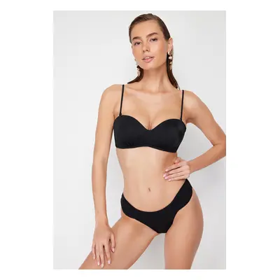 Trendyol Black Strapless Gathered Bikini Top