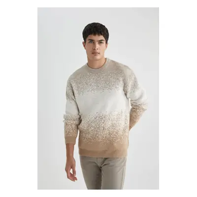 DEFACTO Relax Fit Patterned Crew Neck Knitwear Sweater