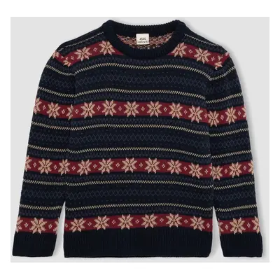 DEFACTO Boy's New Year's Themed Crew Neck Knitwear Sweater