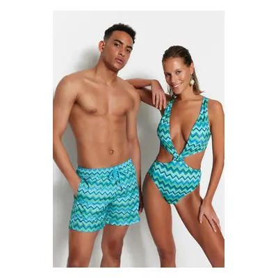 Trendyol Geometric Patterned Deep Low-cut High Leg Regular Swimsuit