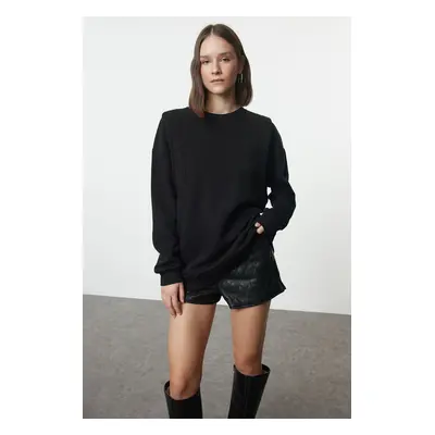 Trendyol Black Thick Fleece Inside Relaxed/Comfortable Cut Sleeve Detailed Knitted Sweatshirt