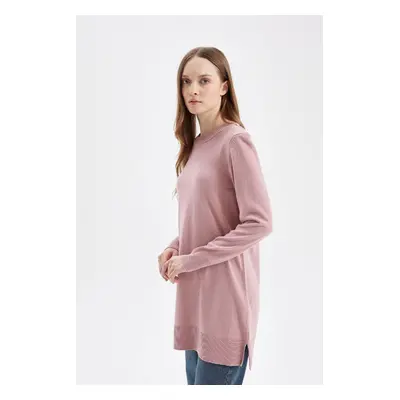 DEFACTO Regular Fit Crew Neck Slit Basic Plain Knitwear Sweater Tunic