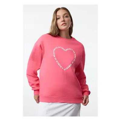 Trendyol Pink Oversize/Wide Pattern Back Printed Thick Polar Fleece Knitted Sweatshirt