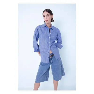 DEFACTO Oversize Wide Fit Striped Poplin Long Sleeve Shirt