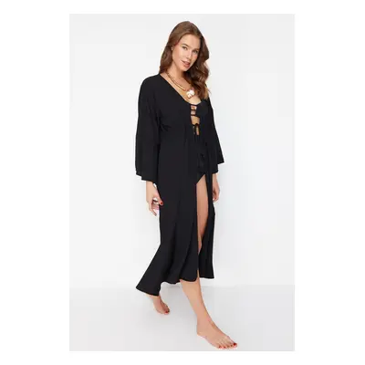 Trendyol Black Maxi Woven Gathered Kimono&Kaftan