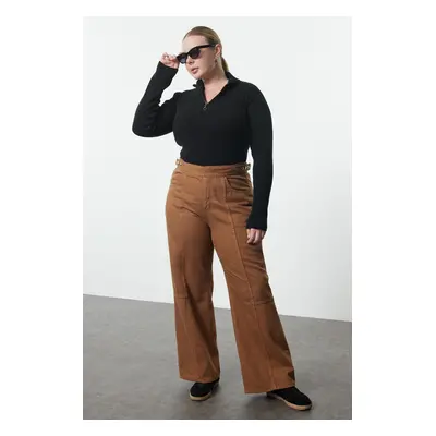 Trendyol Curve Light Brown Adjustable Waist Wide Leg Plus Size Jeans