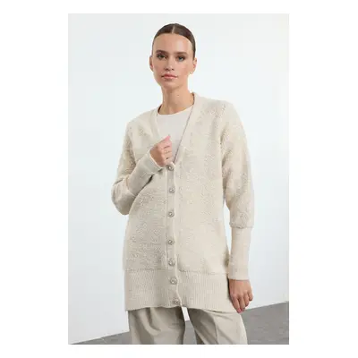 Trendyol Beige Soft Texture Button Detailed Knitwear Cardigan