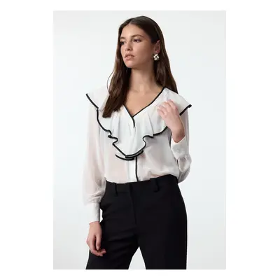 Trendyol Ecru Front Ruffle Detail Regular Regular Fit Shirt