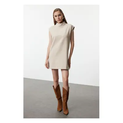 Trendyol Beige Straight Cut Stand Collar Woven Dress