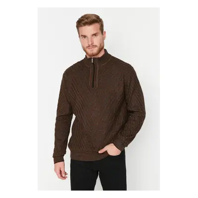 Trendyol Brown Slim Fit Slim Cut Half Turtleneck Zippered Knitwear Sweater