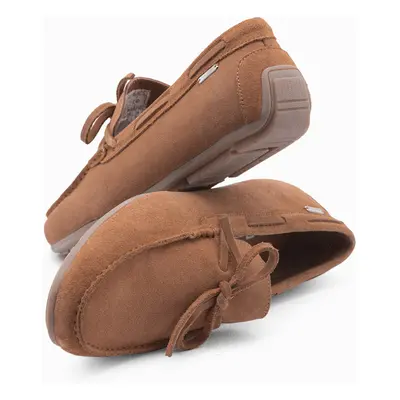 Ombre Men's moccasin leather shoes with thong and driver sole - brown