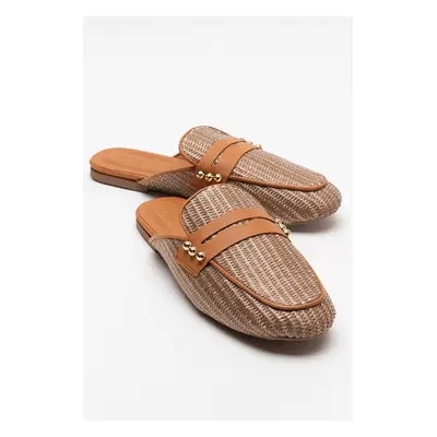 LuviShoes Genuine Leather Brown Straw Women's Slippers