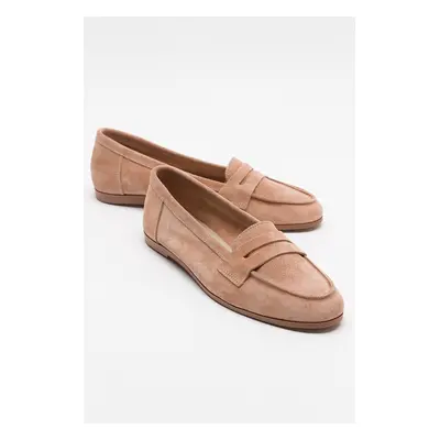 LuviShoes F02 Women's Dark Beige Suede Genuine Leather Flats.