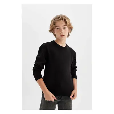 DEFACTO Boy Black Crew Neck Basic Plain Knitwear Sweater