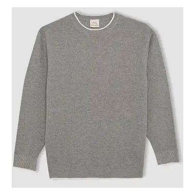 DEFACTO Boy Gray Crew Neck 100% Cotton Basic Plain Knitwear Sweater