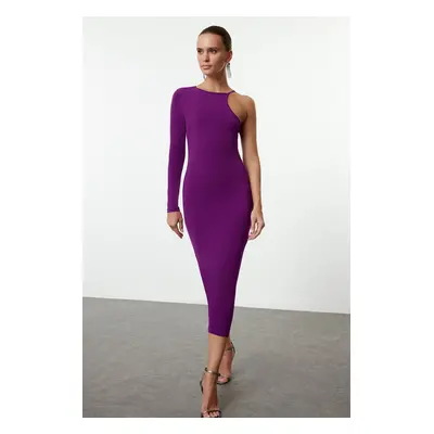 Trendyol Plum Fitted Asymmetrical Collar Knitted Chic Evening Dress