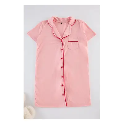 Trendyol Pink Cotton Piping Detailed Knitted Nightshirt