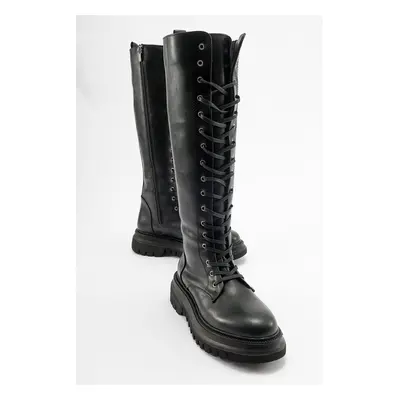 LuviShoes PEGOS Women's Black Laced Zippered Boots