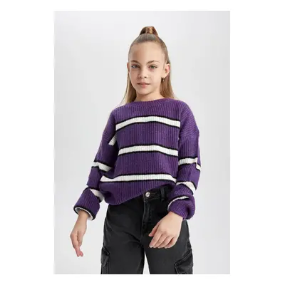 DEFACTO Girl's Crew Neck Striped Knitwear Sweater