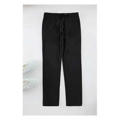 Trendyol Black Slim Fit Elastic Fabric Woven Trousers with Waist Tie Detail