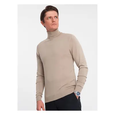 Ombre Men's knitted fitted turtleneck with viscose - beige